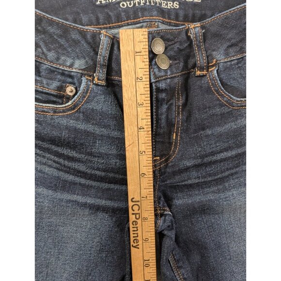 American Eagle Jeans Womens Size 4 Blue Aritst Curvy Flare Embroidered Whiskers - Picture 6 of 16